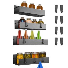 4Pcs- Spice Rack, Strong Magnetic Seasoning Storage Shelf with 8 Removable Hooks for Refrigerator Microwave Spice Storage Holder