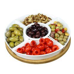 Elama Signature-12 1/4 Inch, 6-Piece, Lazy Susan- Appetizer and Condiment Server Set with 5 Serving Dishes and a Bamboo Lazy Suzan Serving Tray
