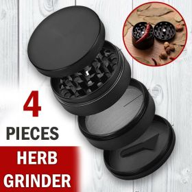 Herb Grinder, 4-Piece Metal Hand Mill with a Magnetic Top- Black