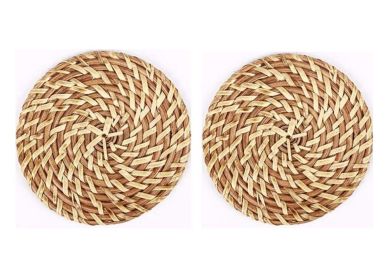 Set Of 2 Natural Round Rattan Placemats,16 CM