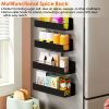 4Pcs- Spice Rack, Strong Magnetic Seasoning Storage Shelf with 8 Removable Hooks for Refrigerator Microwave Spice Storage Holder
