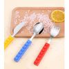 Kids'-3Pc Flatware with Stackable Toy Silicone Handle, Children's Stainless Steel Silverware Set