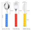 Kids'-3Pc Flatware with Stackable Toy Silicone Handle, Children's Stainless Steel Silverware Set