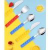 Kids'-3Pc Flatware with Stackable Toy Silicone Handle, Children's Stainless Steel Silverware Set