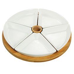 Elama-Signature 7 Piece Appetizer Serving Set with 5 Serving Dishes, Center Tooth Pick Holder and Bamboo Serving Tray