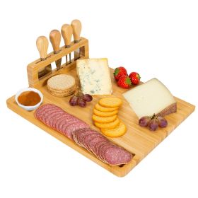 Bamboo Cheese Board, Charcuterie Cheese Board, Serving Tray with Cutlery Set