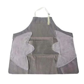 Striped Linen Apron, Adjustable Kitchen Cooking Apron, Cotton And Linen Machine Washable With 2 Pockets (Color: Coffee)