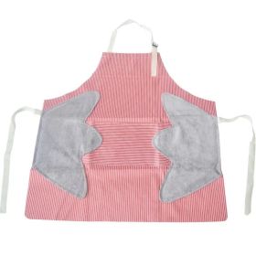 Striped Linen Apron, Adjustable Kitchen Cooking Apron, Cotton And Linen Machine Washable With 2 Pockets (Color: Red)