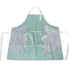 Striped Linen Apron, Adjustable Kitchen Cooking Apron, Cotton And Linen Machine Washable With 2 Pockets (Color: Green)