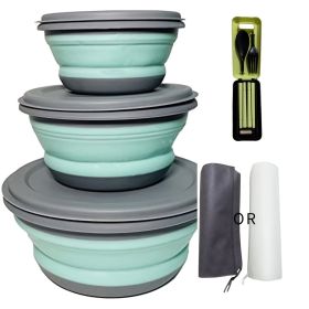 Expandable Food Storage Containers Set With Folding Fork, Spoon and Chopsticks 3pcs/set (Color: Blue)