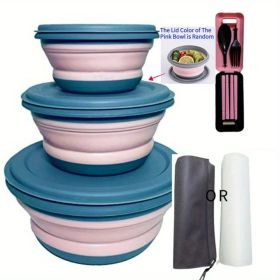 Expandable Food Storage Containers Set With Folding Fork, Spoon and Chopsticks 3pcs/set (Color: Pink)