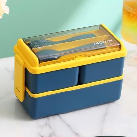 Portable Hermetic Grid Lunch Box With Fork Spoon, Leakproof, Microwavable (Color: Blue 1400ml Grid)