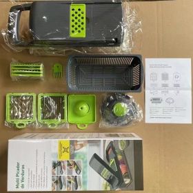 12 In 1 Manual Vegetable Chopper (Color: green with black)