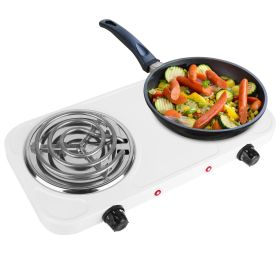 2000W Electric Double Burner, Portable Coil Heating Hot Plate for Countertop, RV Hotplate with Non Slip Rubber Feet 5 Temperature Adjustments (Color: White)