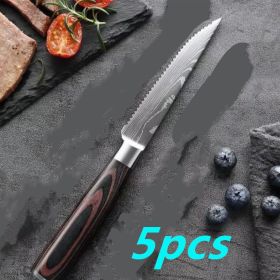 5-peice, Wooden Handle Steak Knife Set (quantity: 5PCS)