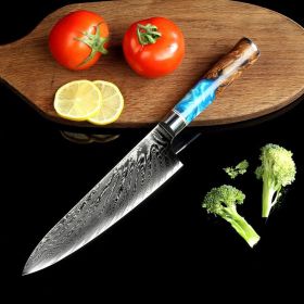 Damascus Steel Chefs Knife, with Decorative Handle (Color: Blue handle with box)
