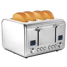4 Slice Toaster with LED Screen, Stainless Steel (Color: Silver)