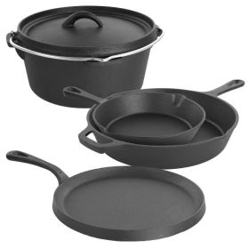 3-peice/5-peice, Pre-Seasoned Cast Iron Skillet Set (Type: 5 Piece, Color: Black)