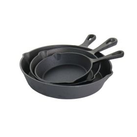 3-piece Pre-Seasoned Cast Iron Skillet Set (Color: Black)