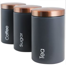 Three Piece Essential Houseware Kitchen Storage and Organization Canister Set (Color: Matte Gray)