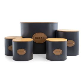 Three Piece Essential Houseware Kitchen Storage and Organization Canister Set (Color: Gray & Natural)