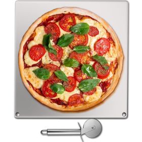 Stainless Steel Pizza Baking Pan with Stone Baking Surface (Color: Silver, size: 16" x 14" x 0.2")