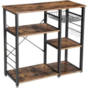 3-Tier Industrial Kitchen Baker's Rack, Utility Microwave Oven Stand, Storage Rack, Workstation Shelf (Color: Brown)