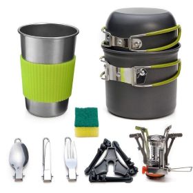 Camping Cookware Set, with Folding Spoon & Mini Gas Stove (Color: Grey, Style: B)
