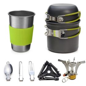 Camping Cookware Set, with Folding Spoon & Mini Gas Stove (Color: Grey, Style: C)