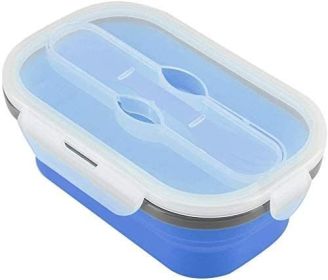 Collapsible Silicone Food Storage with Fork & Spoon, BPA-Free, Dishwasher, Freezer & Microwave Safe (Color: Blue)