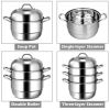 Kitchen Supplise-Glass Lid, Multi Tier, Stainless Steel Steamer Set