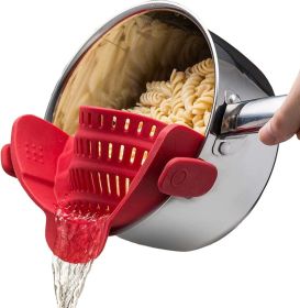 Snap N Strain, Pot Strainer and Pasta Strainer - Adjustable Silicone Clip On Strainer for Pots, Pans, and Bowls (see "Colors" for variants) (Color: Red)