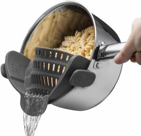 Snap N Strain, Pot Strainer and Pasta Strainer - Adjustable Silicone Clip On Strainer for Pots, Pans, and Bowls (see "Colors" for variants) (Color: Grey)