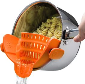 Snap N Strain, Pot Strainer and Pasta Strainer - Adjustable Silicone Clip On Strainer for Pots, Pans, and Bowls (see "Colors" for variants) (Color: orange)