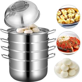 Multi Tier, Stainless Steel Steamer Set with 1 Lid (Material: Stainless steel+ tempered glass, Color: Silver A)