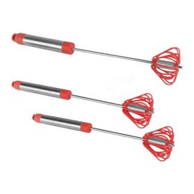 Rotating Push Whisk, Mixer, Milk Frother, 3-Pack (See Colors) (Material: Stainless steel, Color: Red)