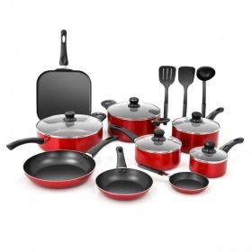 Home Delicacies-Hard Anodized Nonstick Cookware Pots and Pans Pieces Set (see "Colors" for variants)) (Material: Hard anodized Aluminum, Color: Black & Red)