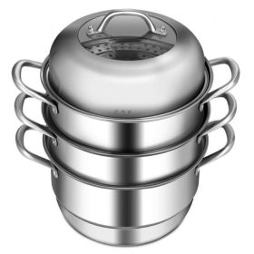 Multi Tier, Stainless Steel Steamer Set with 1 Lid (Material: Stainless steel+ tempered glass, Color: Silver)