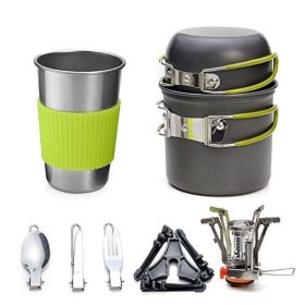 Camping Cookware Set, with Folding Spoon & Mini Gas Stove (Color: Grey, Style: A)