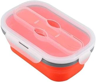 Collapsible Silicone Food Storage with Fork & Spoon, BPA-Free, Dishwasher, Freezer & Microwave Safe (Color: Red)