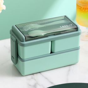 Portable Hermetic Grid Lunch Box, Bento Box With Fork & Spoon, Leakproof, Microwavable (Color: Green 1400ml Grid)